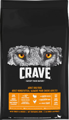Crave ВИА Сухой корм для взрослых собак с курицей и индейкой.